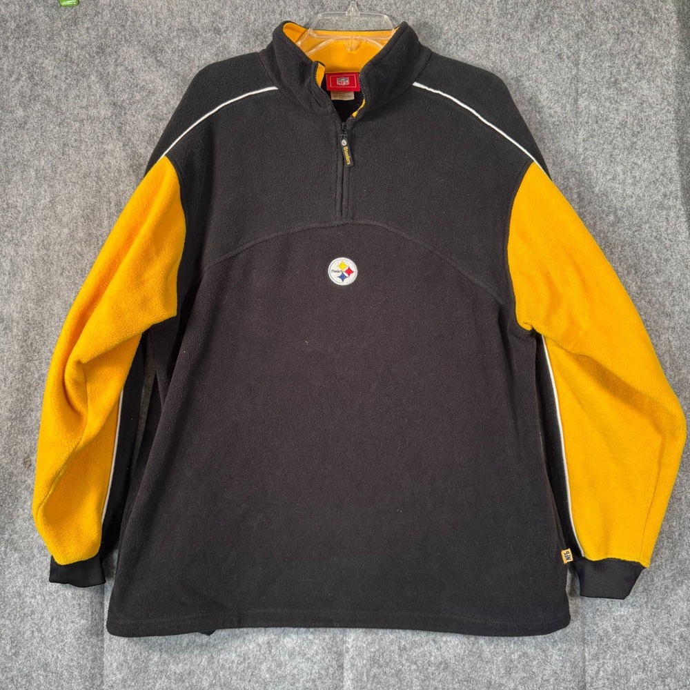 Vtg Pittsburgh Steelers Jacket Mens Large Black Fleece Quarter Zip NFL 90s